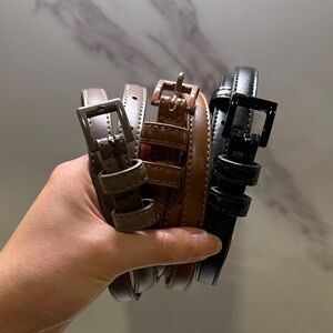 Classic Set of Small Leather Belts - Black, Brown, Taupe